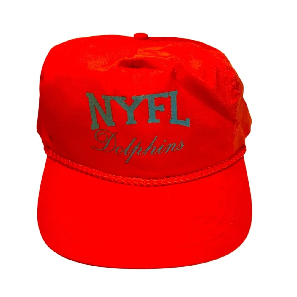 Vivid Vintage Three Orange/Teal NYFL Dolphins SnapBack Hat with Orange Trim New